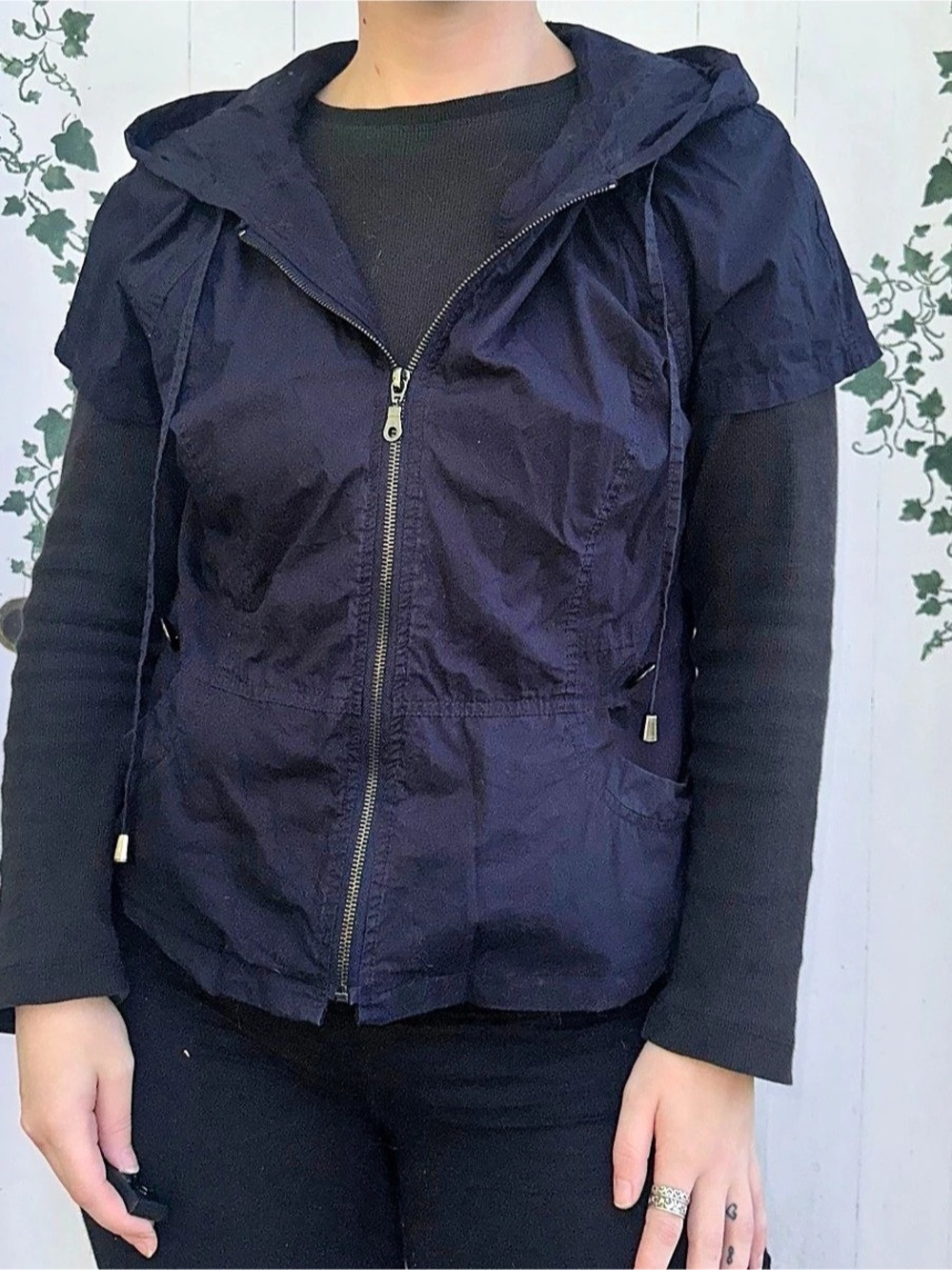 90’s Y2K 100% Cotton Hooded Utility Jacket in Blue Size Large by Rachel Adams
